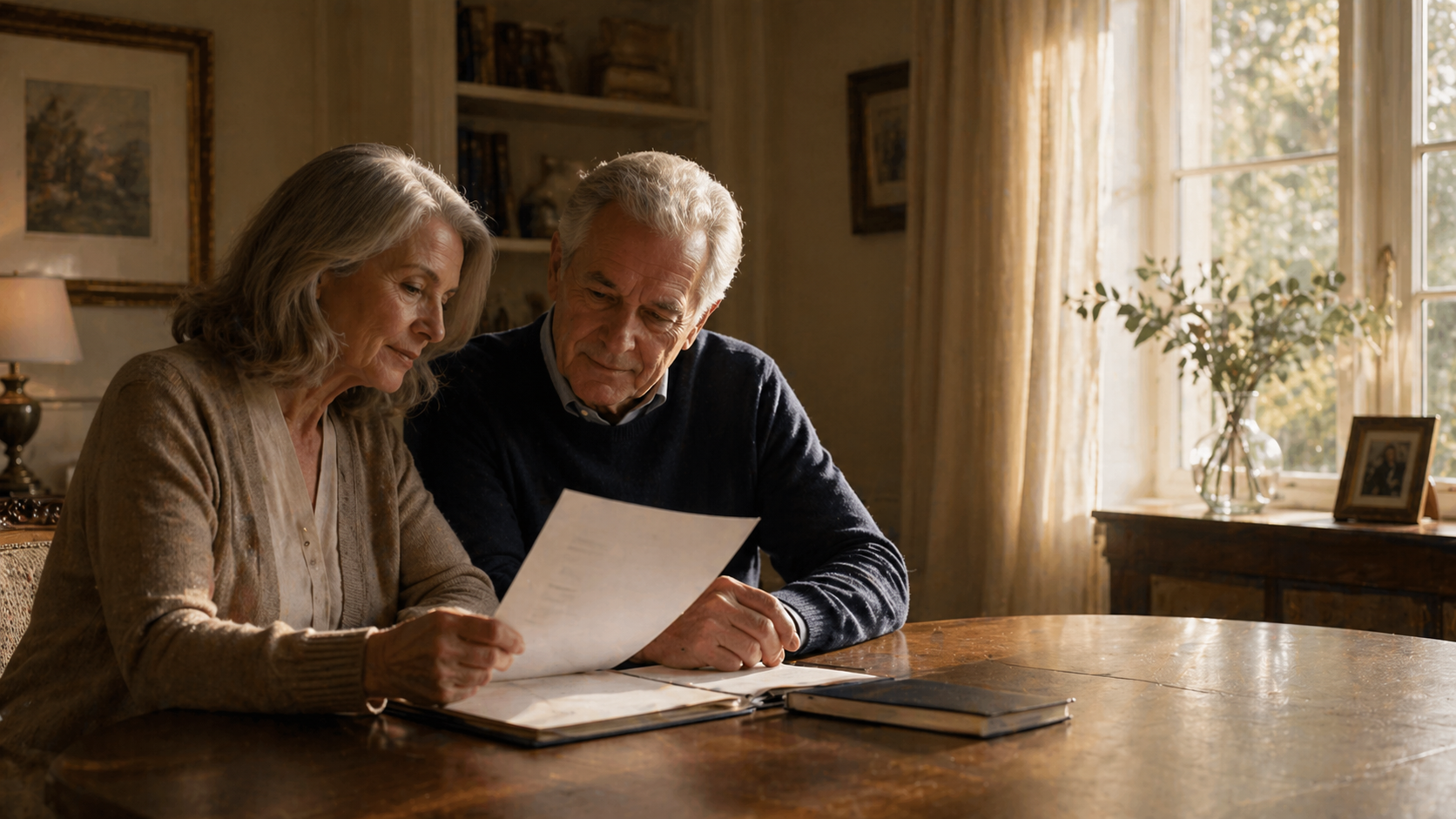 A mature couple looking over some paperwork